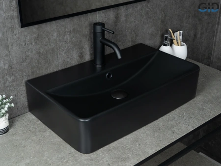 Раковина керамическая Gid Geométrico 53361 60х40 накладная цвет черный 1 отверстие под смеситель