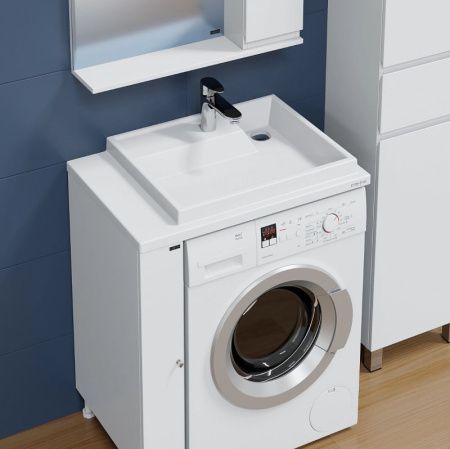 Раковина из искусственного камня СанТа Юпитер 900138 80х50 над стиральной машиной цвет белый 1 отверстие под смеситель