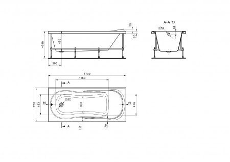 Ванна акриловая Santek Каледония 1WH302391 170х75 пристенная прямоугольная без каркаса