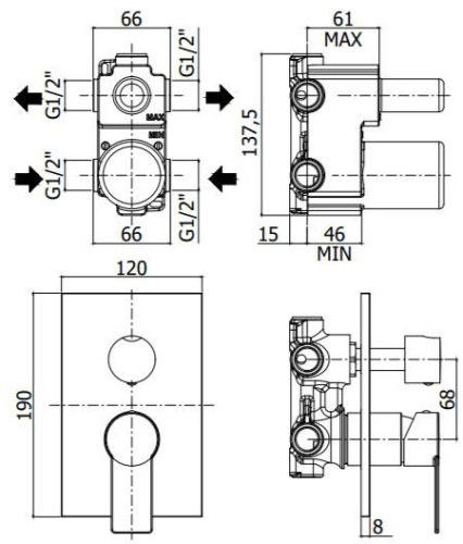 Смеситель для ванны Paffoni Tango TA018CR/М встраиваемый в стену хром - фото 2