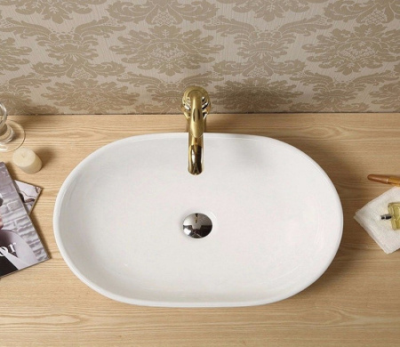 Раковина из санфаянса CeramaLux 9026A 60х42 накладная цвет белый