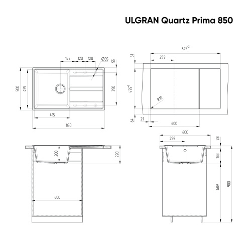 Кухонная мойка Ulgran Quartz Prima 850-06 85х50 цвет трюфель - фото 2