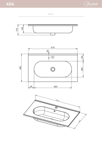 Раковина керамическая Visobath Ada 83805 80х48 встраиваемая цвет белый глянцевый 1 отверстие под смеситель - фото 2