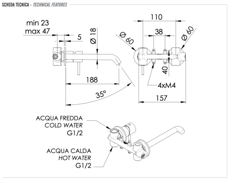 Смеситель для раковины Remer X Style X15PLDO встраиваемый в стену золото глянцевое