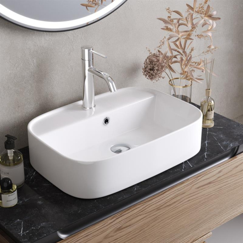 Раковина керамическая Cezares CZR-6616 39х56 накладная цвет белый 1 отверстие под смеситель - фото 5