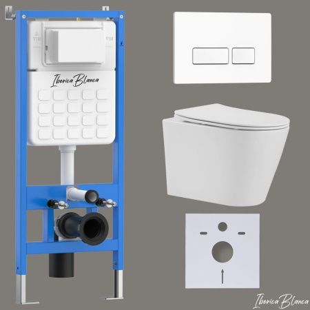 Комплект унитаз с инталляцией и клавишей смыва Iberica Blanca BURGOS ALTO IB001.BRA.234.211