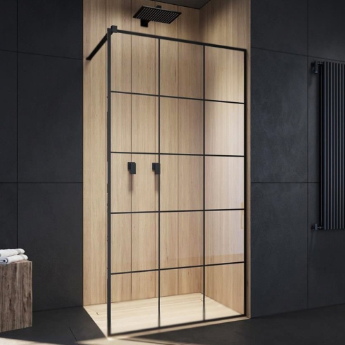 Душевой уголок Cerutti SPA MUZA T100 100х100 стекло прозрачное с рисунком профиль черный