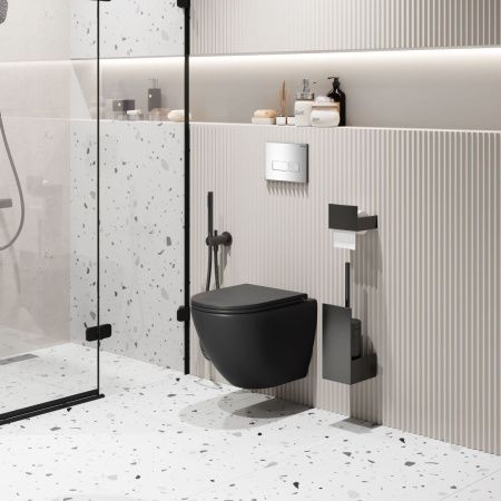 Унитаз подвесной Grossman Торнадо GR-4455BMSQ черный с сиденьем микролифт безободковый смыв торнадо