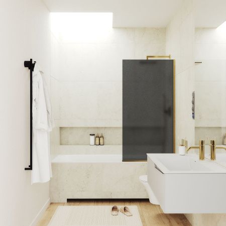 Душевая шторка на ванну Maybah Glass MGV-89-3у 90х140 стекло тонированное профиль золото ориентация универсальная