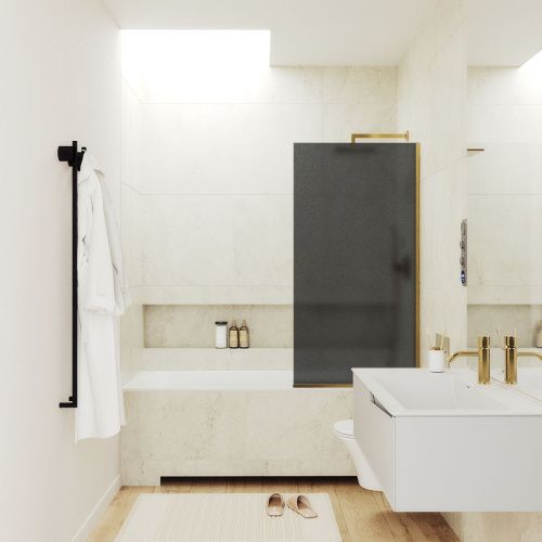 Душевая шторка на ванну Maybah Glass MGV-89-3у 90х140 стекло тонированное профиль золото ориентация универсальная - фото 2