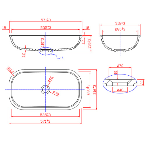 Раковина из искусственного камня MonteBianco Loreto Sesto 13217 57х32 встраиваемая цвет белый матовый без отверстий под смеситель - фото 5