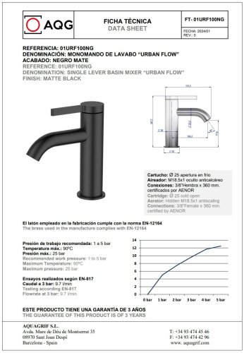 Смеситель AQG Urban Flow 01URF100NG на раковину черный матовый - фото 2