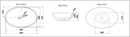 Раковина из санфаянса CeramaLux D1104 63х42 накладная цвет белый