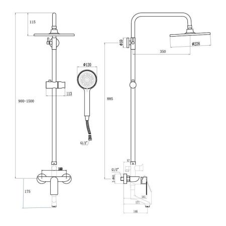 Душевая стойка Fmark FS8845 настенная цвет серый