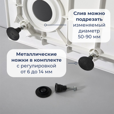Душевой поддон из стеклопластика RGW SMC-стеклопластик 57350199-01 90х90 белый с ножками