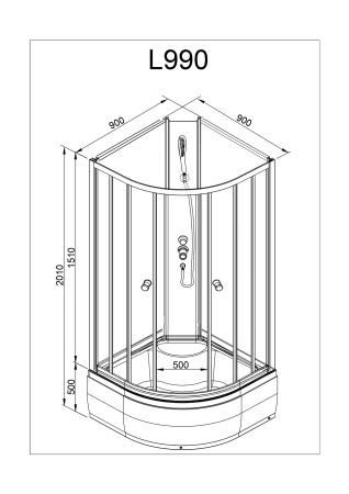 Душевая кабина AvaCan L990NGM 90х90 четверть круга без крыши ориентация универсальная