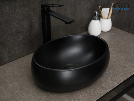 Раковина керамическая Gid Lago 53384 40х30 накладная цвет черный без отверстий под смеситель