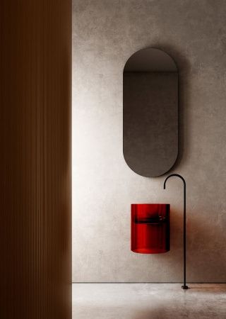 Раковина из полиэфирной смолы Abber KRISTALL AT2704Rubin 40х40 подвесная цвет красный без отверстий под смеситель