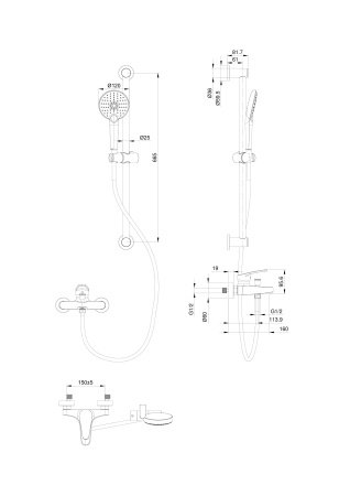 Душевой гарнитур со смесителем Wonzon & Woghand WW-C2501-CR настенный хром