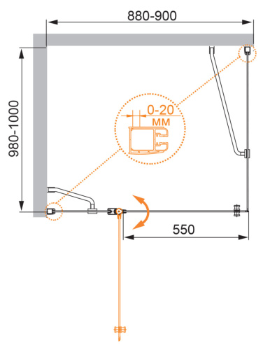 Душевой уголок Cezares ELENA ELENA-W-AH-1-90/100-P-Cr-L 90х100 стекло рифленое профиль хром глянцевый без поддона - фото 5