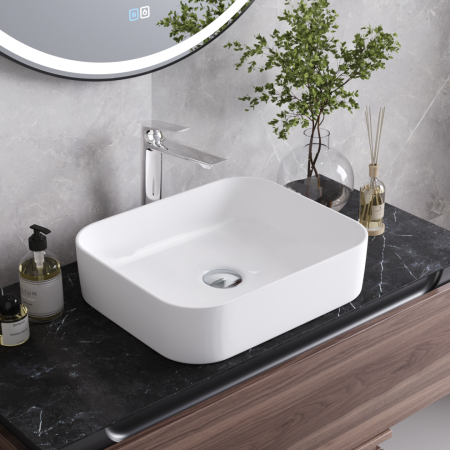 Раковина керамическая Cezares CZR-6450 50х40 накладная цвет белый без отверстий под смеситель