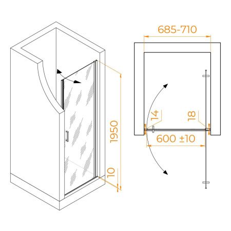 Душевая дверь RGW Leipzig 351200307-14 70х195 стекло прозрачное профиль черный