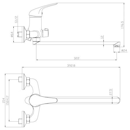 Смеситель для ванны Rossinka Y Y40-32 настенный хром