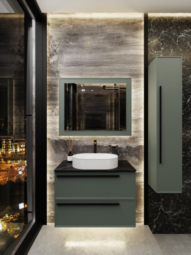 Тумба со столешницей La Fenice ELBA TWIN NFNC-01-ELB-G-90-2-3-GB 90х62х49 подвесная цвет серый/зелёный - фото 4