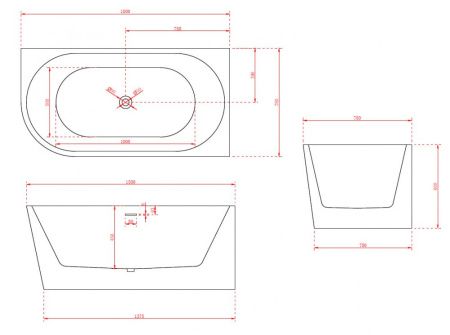 Ванна акриловая Abber AB9257-1.5 R 150х80 пристенная асимметричная с каркасом