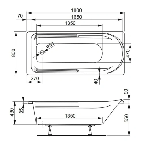 Ванна акриловая Vagnerplast Hera VPBA180HER2X-04 180x80 пристенная прямоугольная - фото 2