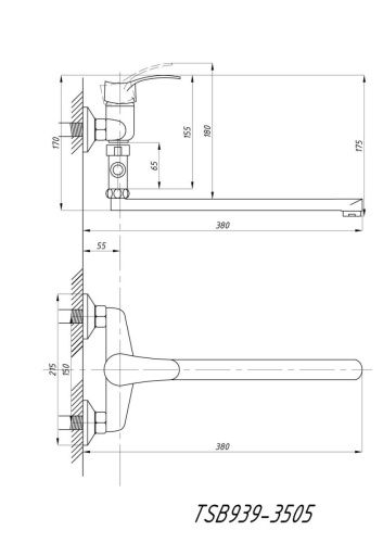 Cмеситель для ванны и душа TSARSBERG TSB-939-3505 настенный хром - фото 4