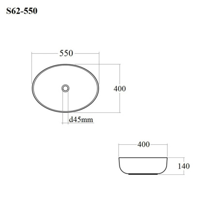 Раковина из сантехнического фарфора Bond Oval S62-550 55х40 накладная цвет белый глянцевый