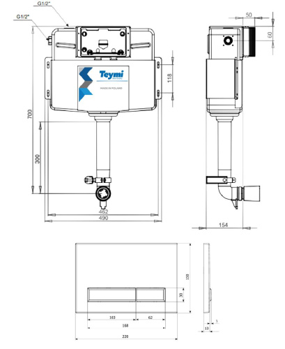 Бачок скрытого монтажа Teymi Aina T70014 - фото 3