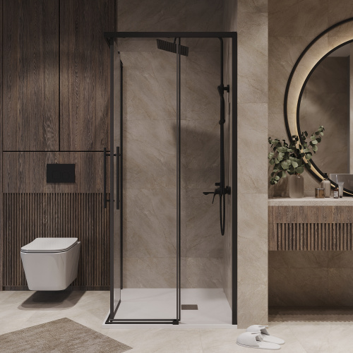 Душевой уголок Niagara Nova NG-6830-34BLACK 100х100 стекло прозрачное профиль черный матовый без поддона - фото 4