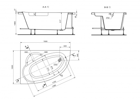 Ванна акриловая Santek Шри-ланка 1WH302394 150х100 пристенная асимметричная без каркаса