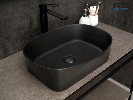 Раковина керамическая Gid Creativo 53380 50х40 накладная цвет черный без отверстий под смеситель