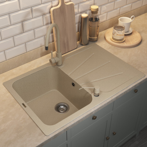 Кухонная мойка Uperwood Quartz Premium UPD-04 3910202113 78x51 цвет бежевый матовый - фото 3