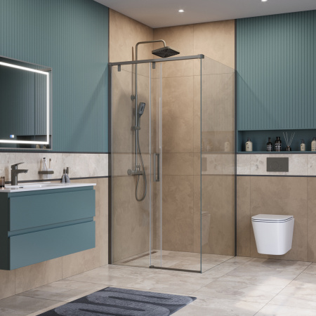Душевой уголок BelBagno SOFT CLOSE-1 SOFT_CLOSE-1-A-1-100-C-GM 100х100 стекло прозрачное профиль оружейная сталь без поддона