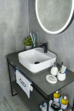 Раковина керамическая Gid Geométrico 51165 40х40 накладная цвет белый 1 отверстие под смеситель