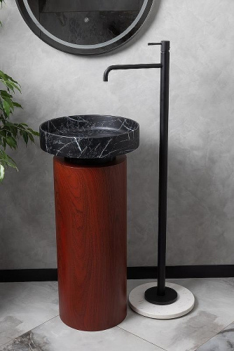 Раковина из искусственного камня Boheme Corian 801-NM 40х40 накладная цвет черный мрамор - фото 3