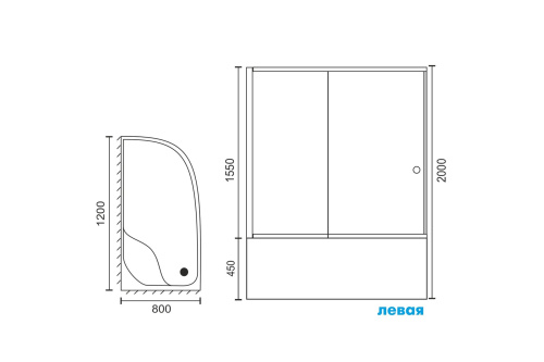 Душевой уголок Royal Bath BK RB8120BK-C-BL-L 120х80 стекло матовое профиль черный с поддоном - фото 3