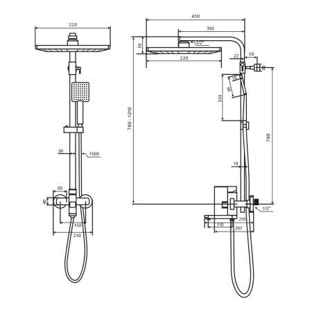 Душевая стойка WesnaArt Kubus KUB13-314Black настенная цвет черный