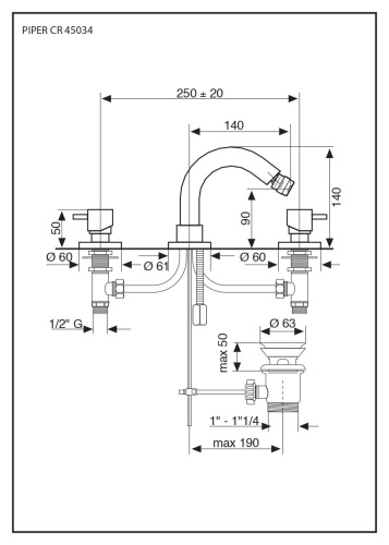Смеситель Emmevi Piper 45034/CR на биде хром - фото 2 Смеситель Emmevi Piper 45034/CR на биде хром - фото 2