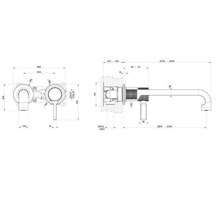 Смеситель для раковины Gessi INCISO 58089#727 встраиваемый в стену золото