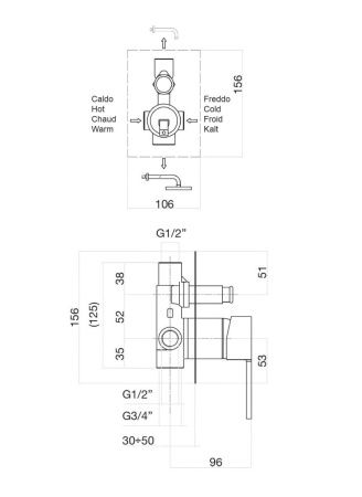 Смеситель для ванны и душа Fiore 76CR7417 встраиваемый в стену хром с термостатом