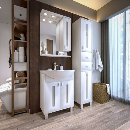 Зеркало-шкаф Бриклаер Бали 4627125412004 60х80 подвесной цвет белый/бежевый