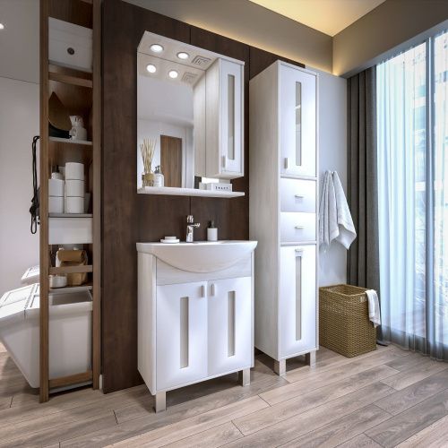 Зеркало-шкаф с подсветкой Бриклаер 4627125412004 62х20х84 подвесной цвет светлая лиственница/белый - фото 4