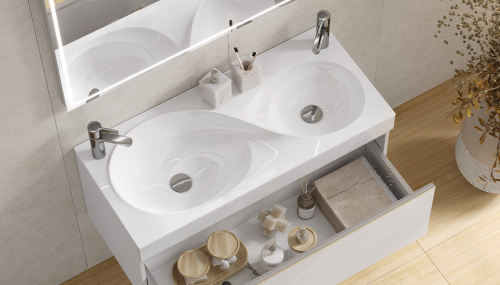 Раковина из литьевого мрамора Velvex OTTO rkOTT.100-81 100х45 встраиваемая цвет белый 2 отверстие под смеситель - фото 4