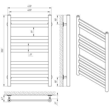Полотенцесушитель Indigo Slim  LSLW70-40 43х70 водяной хром