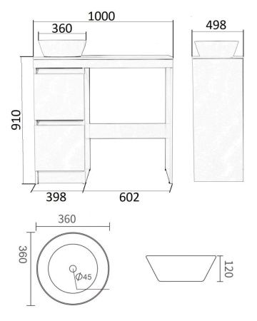 Тумба с раковиной Orange Sistema STM-100TUW+RA 100х50
